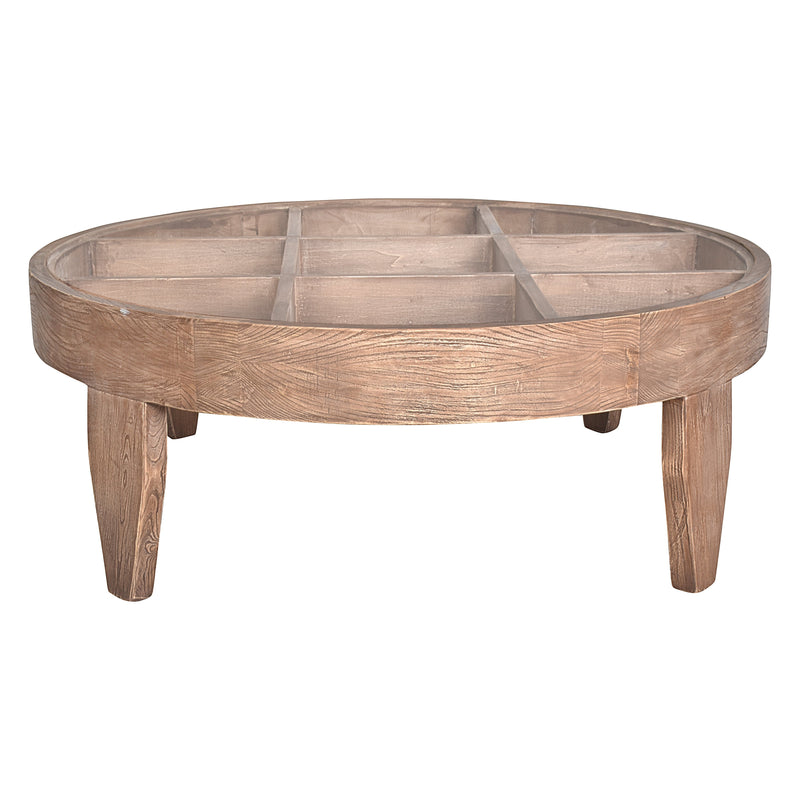 Loire Round Coffee Table with Glass Top-Dovetailed &amp; Doublestitched
