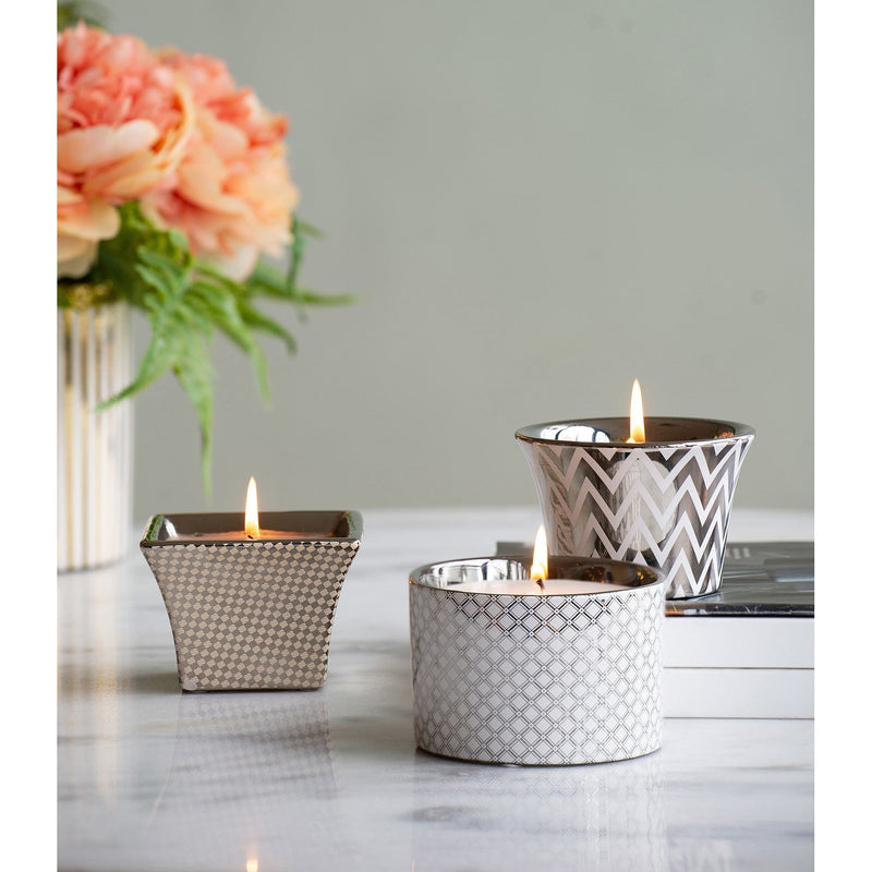 Navya Silver Herringbone Candles Set of 3-Dovetailed &amp; Doublestitched