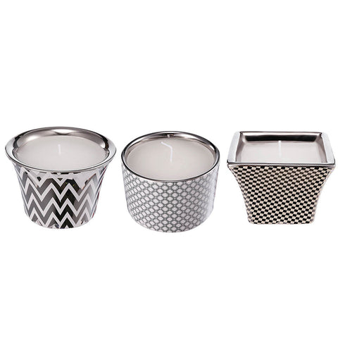 Navya Silver Herringbone Candles Set of 3