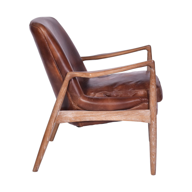 Nordic Distressed Brown Leather Chair-Dovetailed &amp; Doublestitched