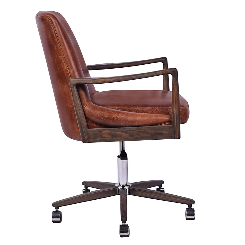 Nordic Distressed Brown Leather Desk Chair-Dovetailed &amp; Doublestitched