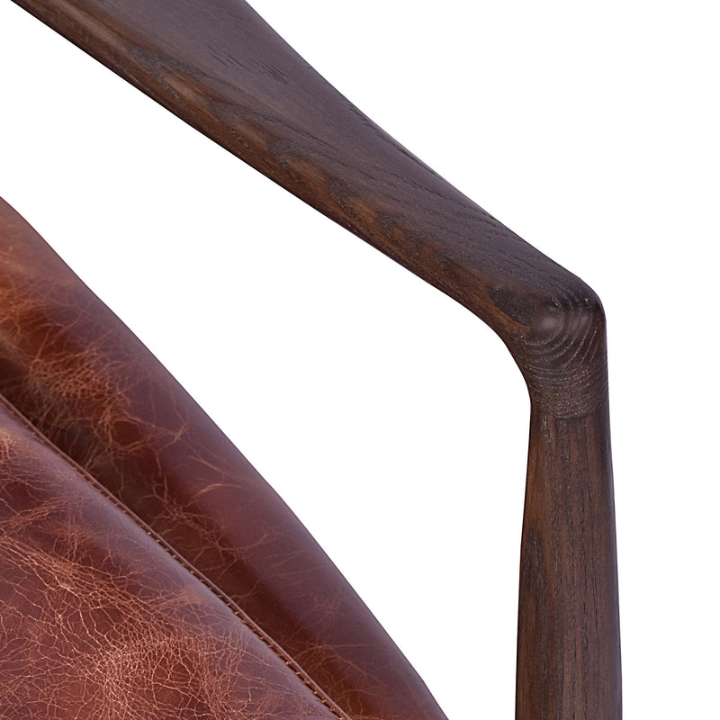 Nordic Distressed Brown Leather Desk Chair-Dovetailed &amp; Doublestitched