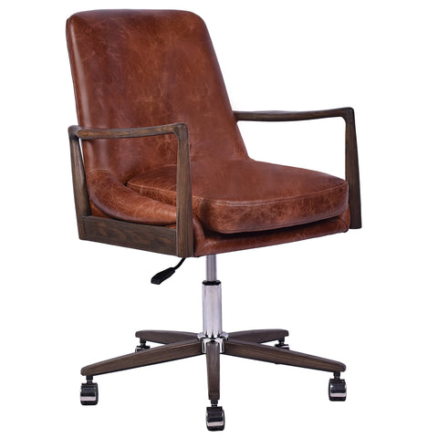 Nordic Distressed Brown Leather Desk Chair