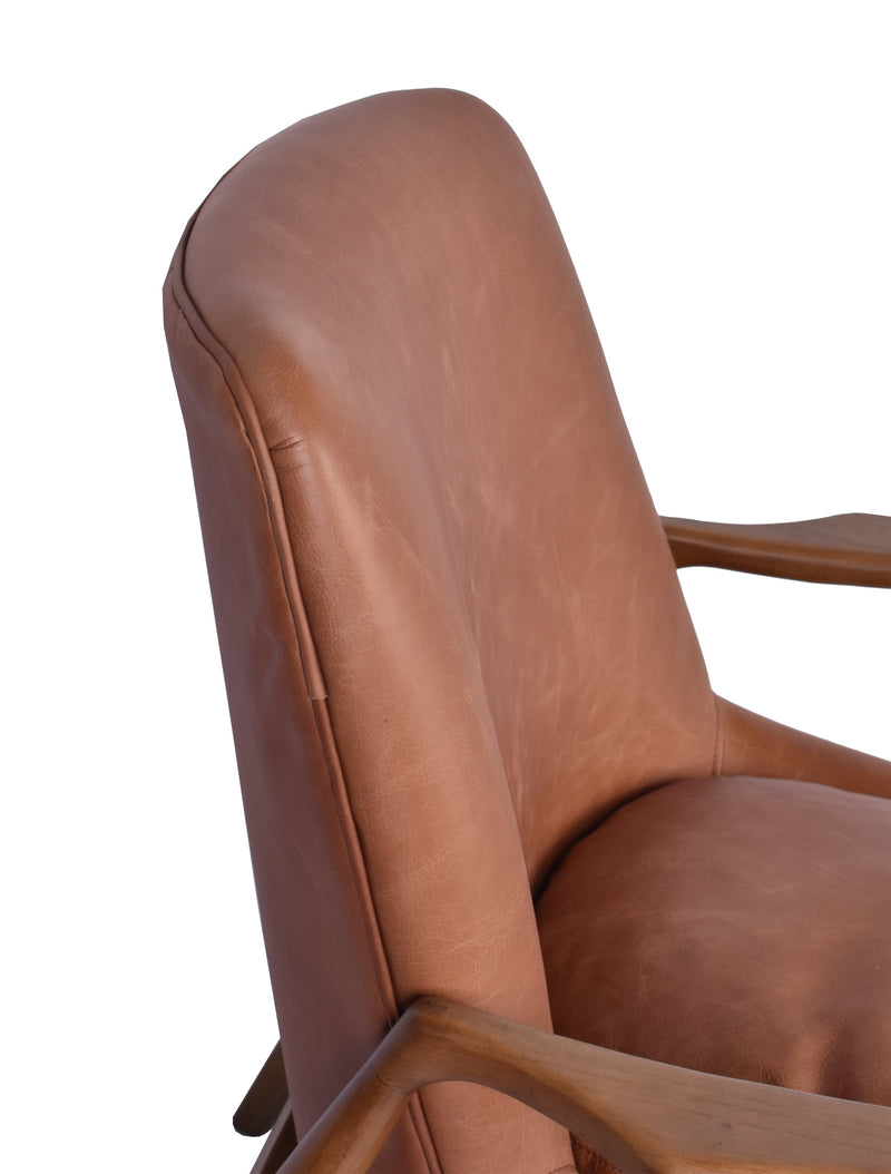 Nordic Mid Century Leather Armchair in Toffee-Dovetailed &amp; Doublestitched