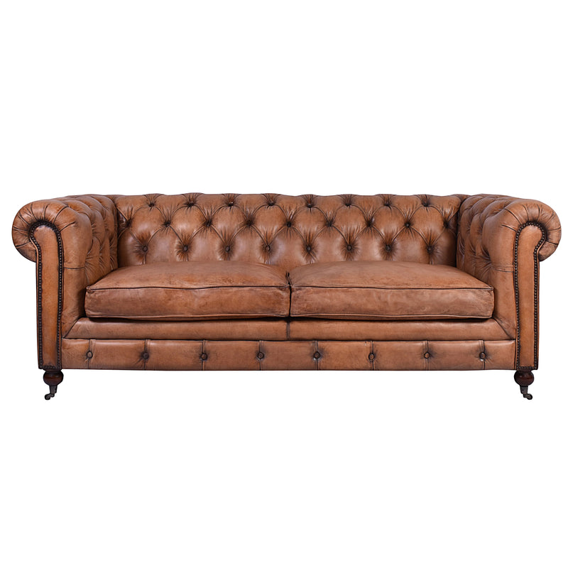 Oakington Antique Leather Chesterfield 3 Seat Sofa-Dovetailed &amp; Doublestitched
