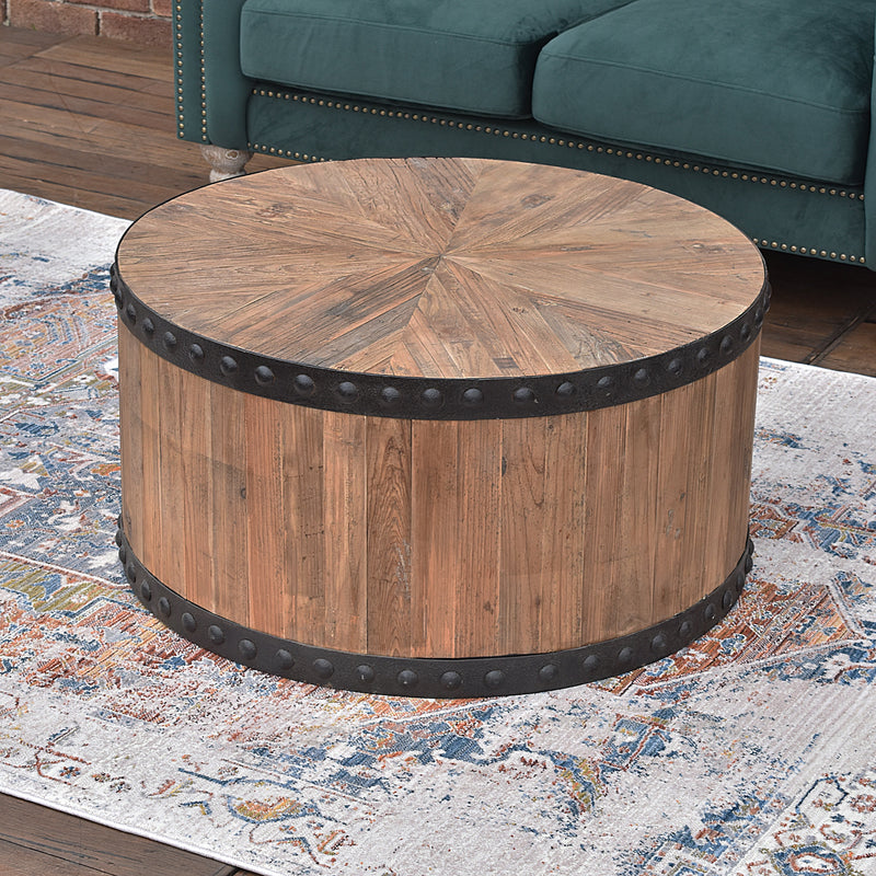 Old Elm Drum Coffee Table-Dovetailed &amp; Doublestitched