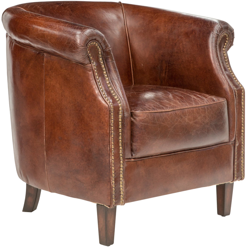 Remington Antique Leather Tub Chair-Dovetailed &amp; Doublestitched