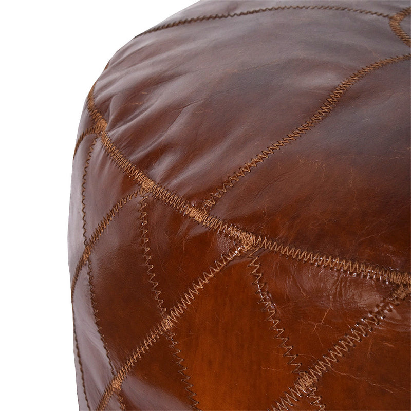Sinton Round Vintage Leather Ottoman-Dovetailed &amp; Doublestitched