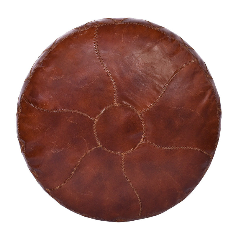Sinton Round Vintage Leather Ottoman-Dovetailed &amp; Doublestitched