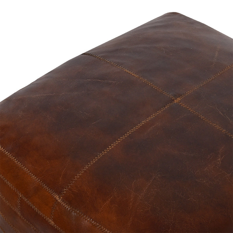 Sinton Square Vintage Leather Ottoman-Dovetailed &amp; Doublestitched