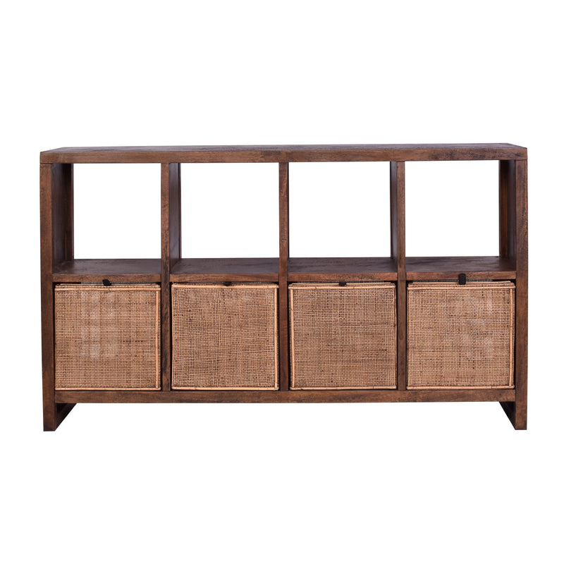 Sunda Low Bookcase In Honey Brown-Dovetailed &amp; Doublestitched
