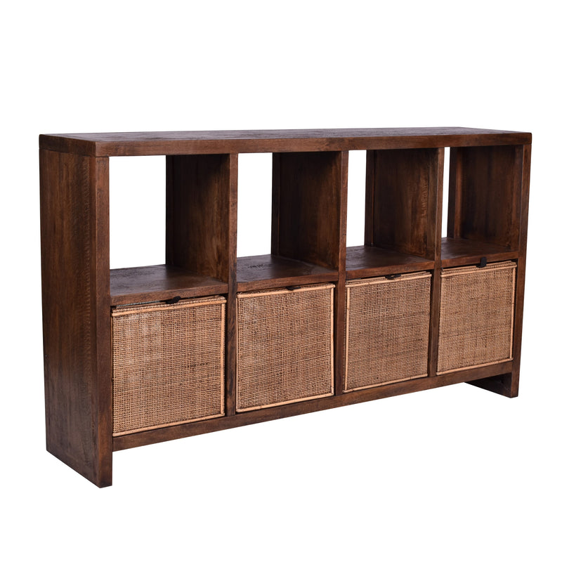 Sunda Low Bookcase In Honey Brown-Dovetailed &amp; Doublestitched