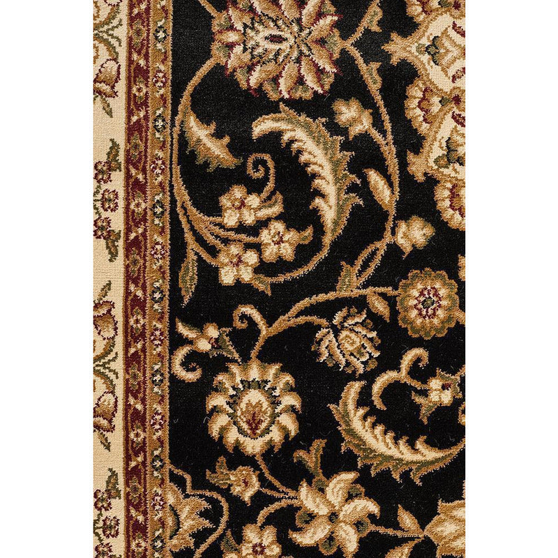 Sydney Collection Medallion Rug Black with Ivory Border-Dovetailed &amp; Doublestitched