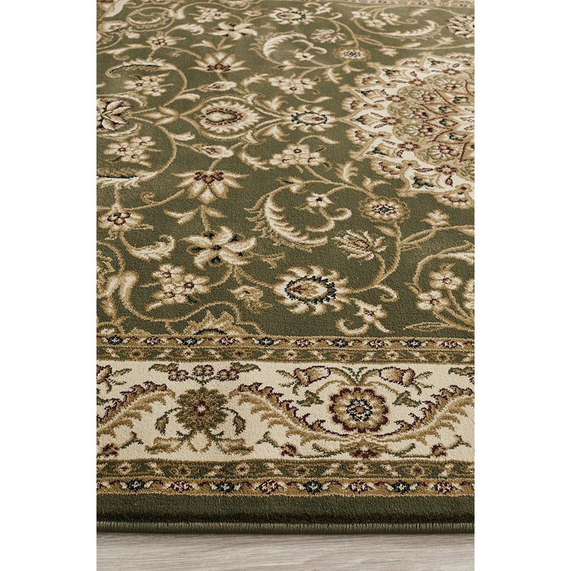 Sydney Collection Medallion Rug Green with Ivory Border-Dovetailed &amp; Doublestitched