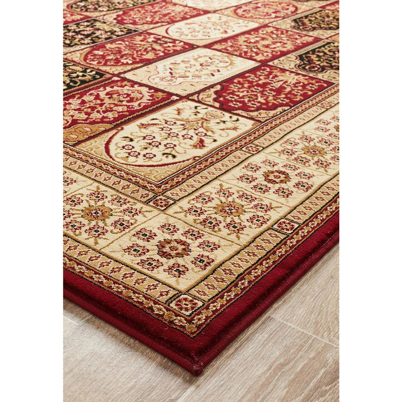 Sydney Collection Traditional Panel Pattern Rug Burgundy-Dovetailed &amp; Doublestitched