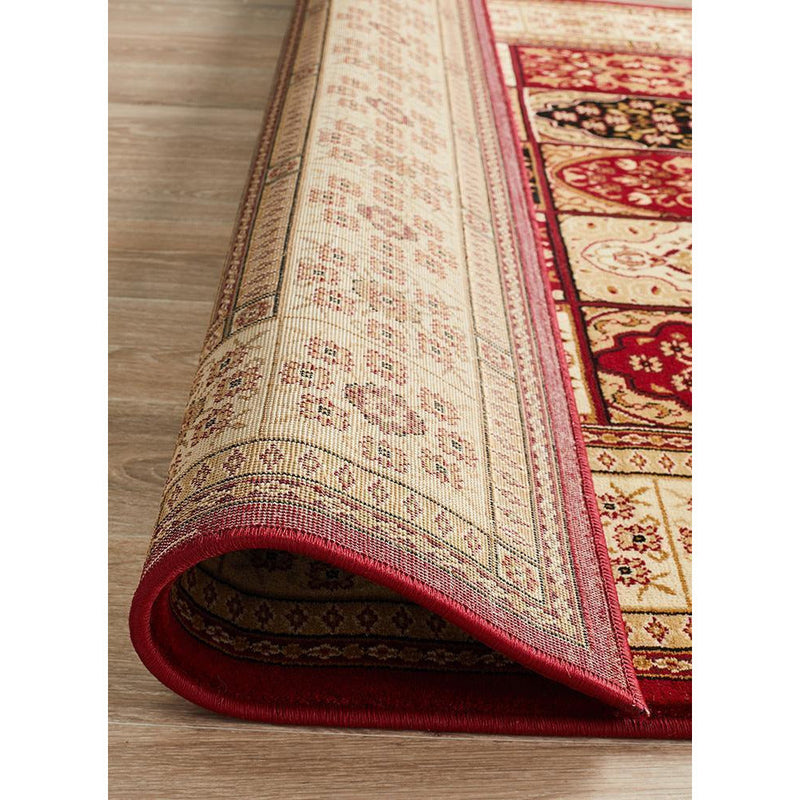 Sydney Collection Traditional Panel Pattern Rug Burgundy-Dovetailed &amp; Doublestitched