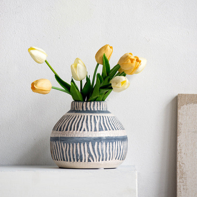 Tan and Black Ceramic Vase Short-Dovetailed &amp; Doublestitched