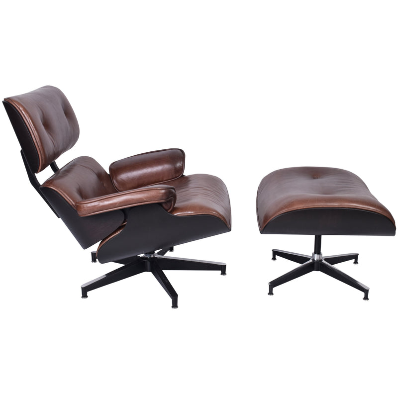 Vintage Eames Replica Chair & Ottoman Set-Dovetailed &amp; Doublestitched