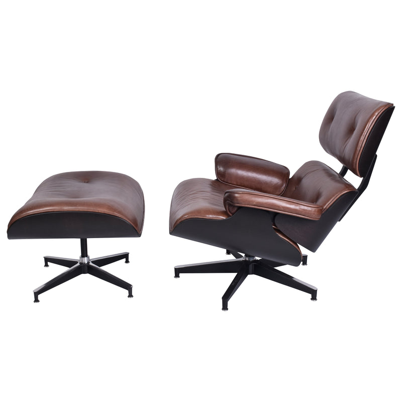 Vintage Eames Replica Chair & Ottoman Set-Dovetailed &amp; Doublestitched