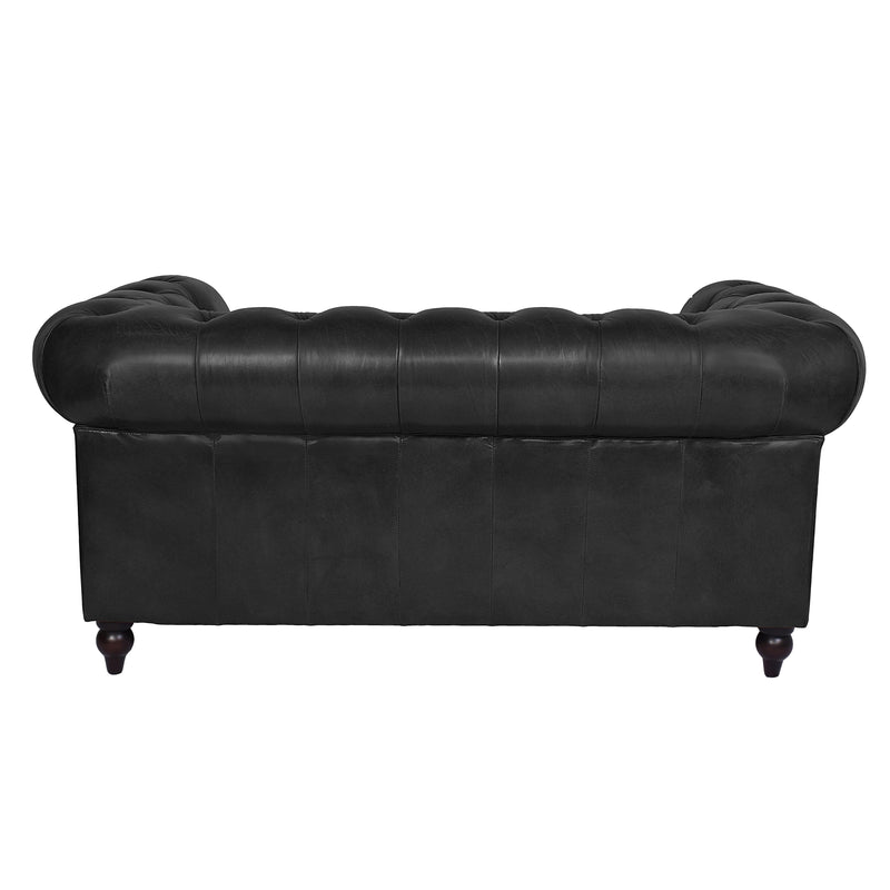 Windsor 2 Seater Black Leather Chesterfield Sofa-Dovetailed &amp; Doublestitched