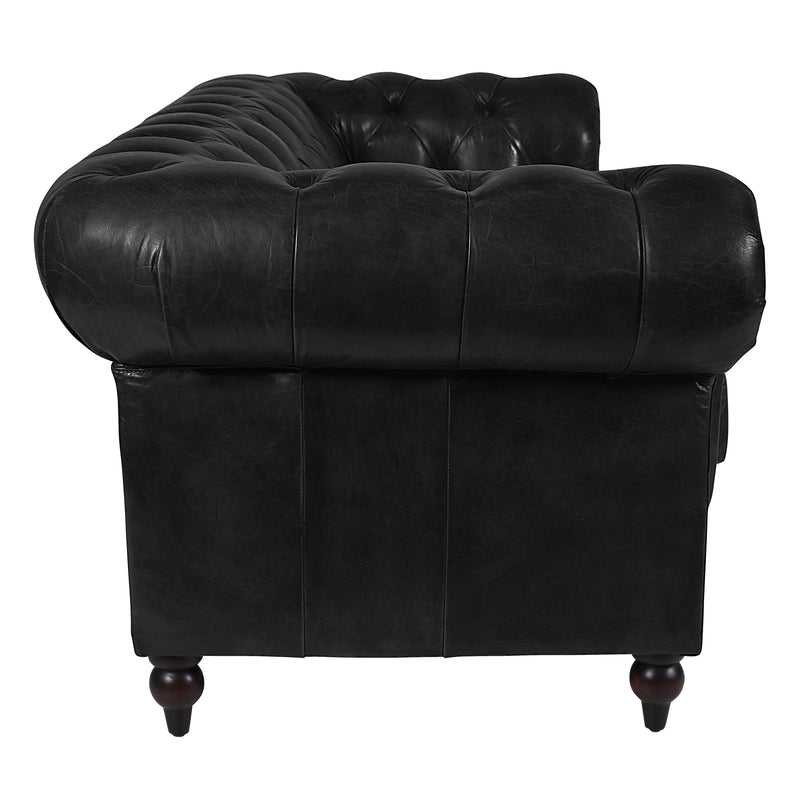 Windsor 3 Seater Black Leather Chesterfield Sofa-Dovetailed &amp; Doublestitched