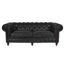 Windsor 3 Seater Black Leather Chesterfield Sofa-Dovetailed &amp; Doublestitched