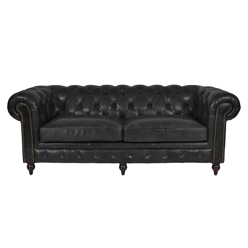 Windsor 3 Seater Black Leather Chesterfield Sofa-Dovetailed &amp; Doublestitched