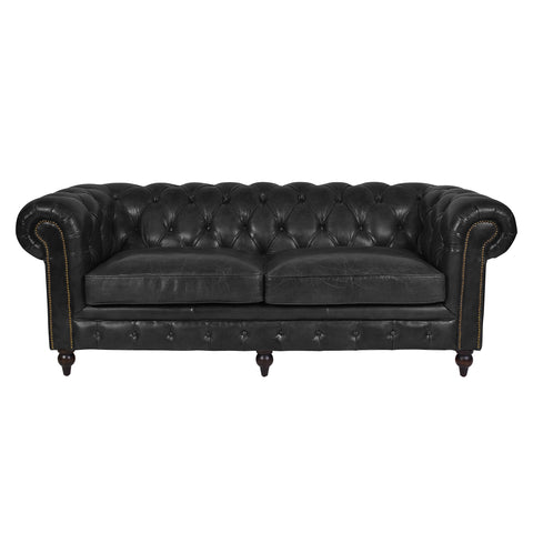Windsor 3 Seater Black Leather Chesterfield Sofa