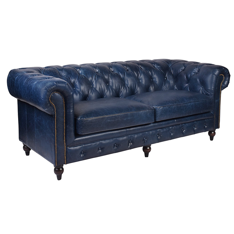 Windsor 3 Seater Blue Leather Chesterfield Sofa-Dovetailed &amp; Doublestitched