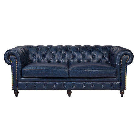 Windsor 3 Seater Blue Leather Chesterfield Sofa