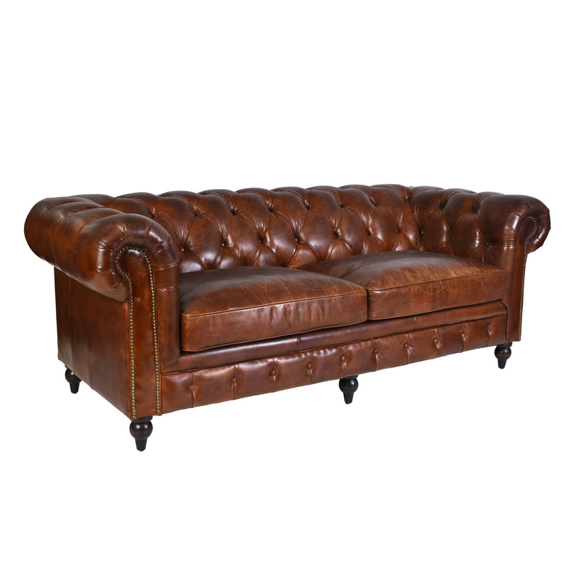 Windsor 3.5 Seater Vintage Leather Chesterfield Sofa-Dovetailed &amp; Doublestitched