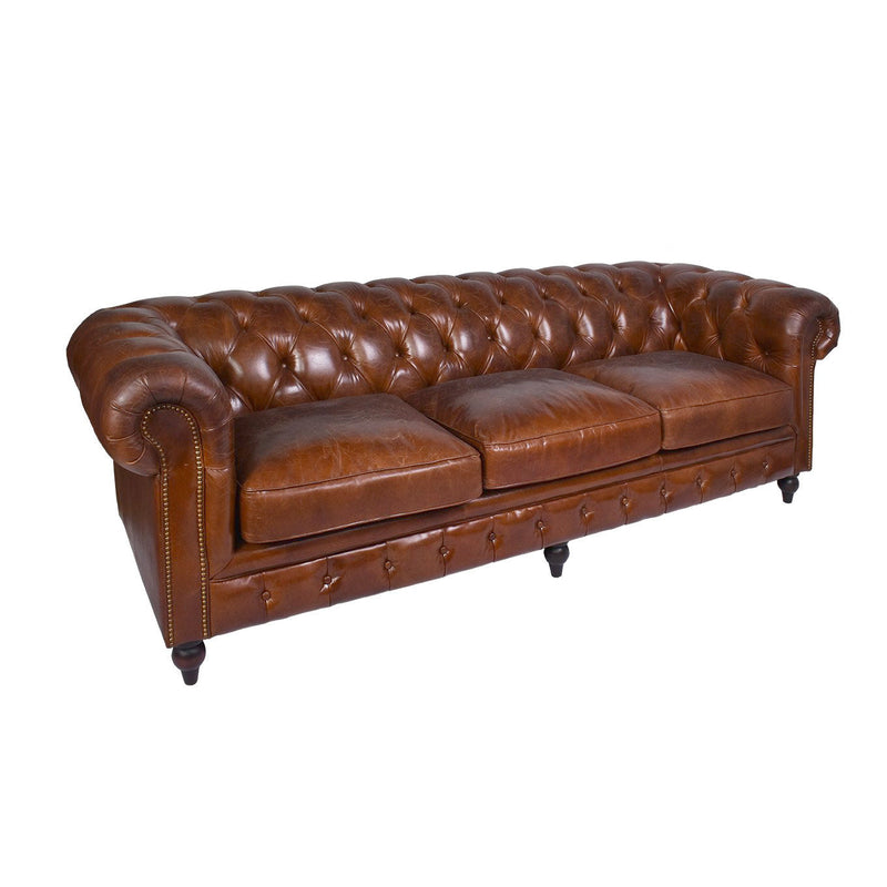 Windsor 4 Seater Vintage Leather Chesterfield Sofa-Dovetailed &amp; Doublestitched