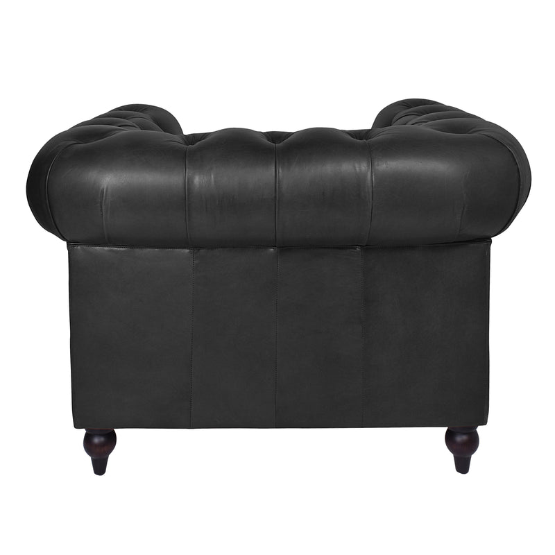 Windsor Black Leather Chesterfield Armchair-Dovetailed &amp; Doublestitched
